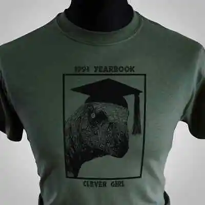 Buy Clever Girl T Shirt Yearbook 1993 Velociraptor Dinosaur Jurassic Retro Green • 13.99£