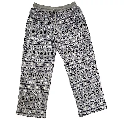 Buy Fleece Pajama Pants Large Cozy Lounge Penguin Fair Isle Gray Pockets Sleep PJs • 17.28£