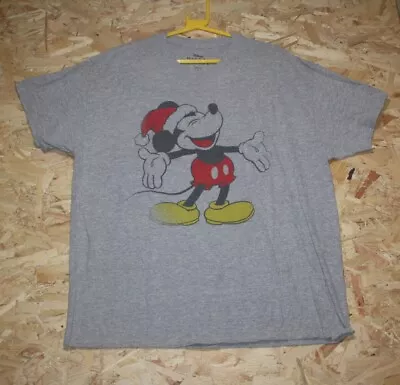Buy Disney Christmas Vintage Mickey Mouse Grey T-Shirt XL Santa Hat Retro Cartoon • 12.10£