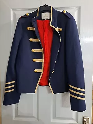 Buy House Of Bruar Size 14 Navy Blue & Red Lapel Shoulder Open Military Jacket • 120£