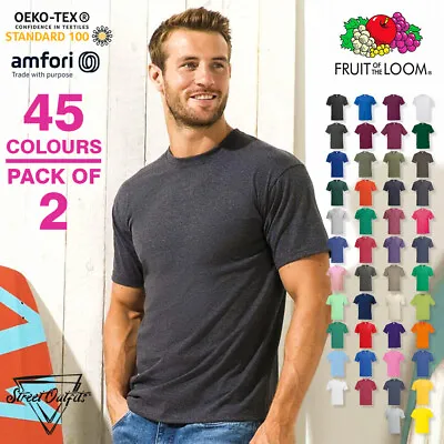 Buy 2-Pack Mens Cotton T-Shirts Fruit Of The Loom Crew Neck Short Sleeve Tees S-5XL • 8.49£