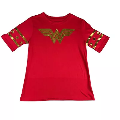 Buy Wonder Woman T-Shirt Women's Medium Short Sleeve Gold Foil Classic Symbol Red • 18.94£