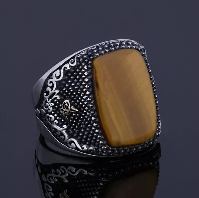 Buy Vintage Mens Tiger Eye Gemstone Edwardian Ring Custom Signet Rectangle Jewelry • 128.52£