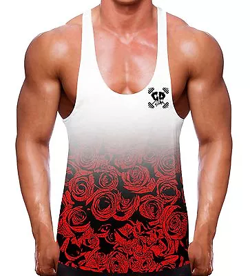 Buy White Red Rose Faded Bodybuilding Stringer Racerback Vest Top Gym Clothing Brand • 17.87£