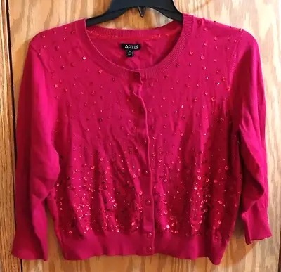 Buy Womens Sweater Apt. 9 Red  Sequin  Button Cardigan Ladies SZ XL Cotton Blend NEW • 19.30£