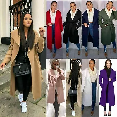 Buy Women Italian Long Duster Jacket Ladies French Belted Trench Waterfall Coat • 16.95£