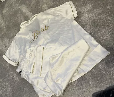 Buy Boohoo 14 Bride Pyjamas Nightwear Wedding Satin White & Gold • 3.50£