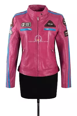 Buy SIZMA Ladies Leather Jacket Classic Retro Motorcycle Racer Style Vintage Jacket • 119.99£