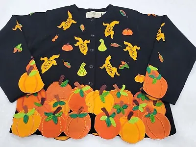 Buy Design Options Phillip &Jane Halloween 🍎&Corn Fall Button Sweater Womens M CUTE • 77.20£
