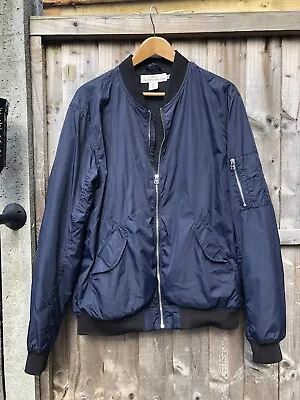 Buy H&M Men’s Navy Blue MA-1 Bomber Jacket Excellent Condition Size Large Summer • 7.50£
