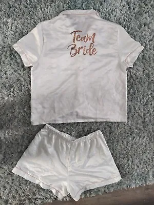 Buy Team Bride Short Pjamas. Medium Ladies (size 12) White + Rose Gold Silk • 6£