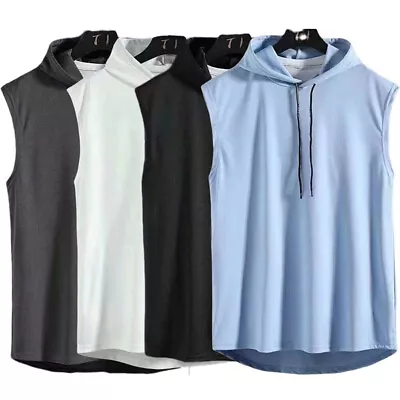 Buy Men Gym Sleeveless Hoodie Fitness Sports Muscle Hooded Vest T-Shirt Tank Tops UK • 8.87£