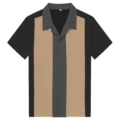 Buy Mens Shirts Rockabilly Clothing Punk Patchwork Bowling Shirts Size XL XXL 3XL • 19.67£