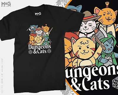 Buy Dungeon And Cats Printed T-shirt D&D Funny Gaming Tee Adults Kids Gamer Gifts • 11.49£