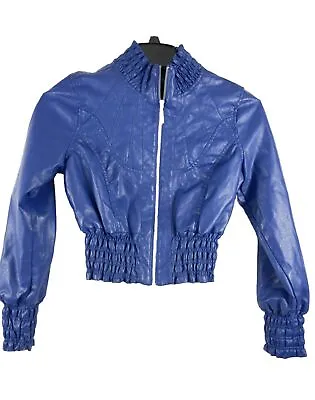 Buy Moto Bomber Faux Leather Jacket Blue Womens Small Purple Rain Mob Wife • 33.15£