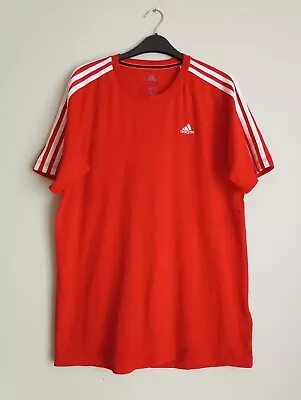 Buy Adidas Essentials Performance Embroided Logo White Stripes Red Tee T-Shirt Size • 10.74£