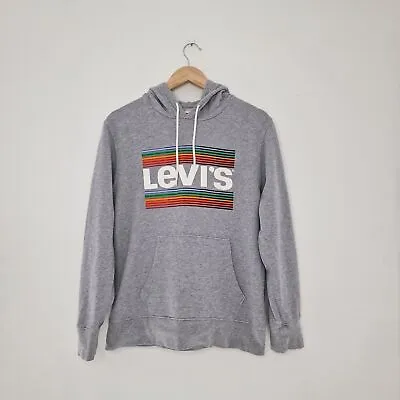 Buy Levis Hoodie Sweatshirt Mens Small Grey Graphic Spellout Hooded Front Pocket • 14.99£