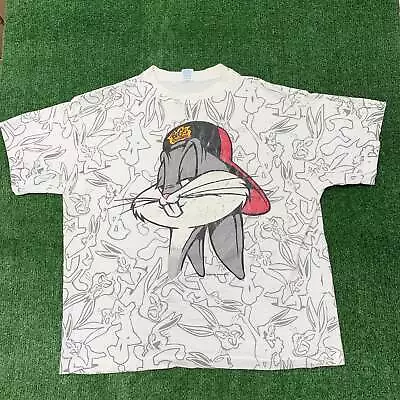 Buy Vintage T Shirt Mens Large White Single Stitch Bugs Bunny AOP 90s Looney Tunes • 28£