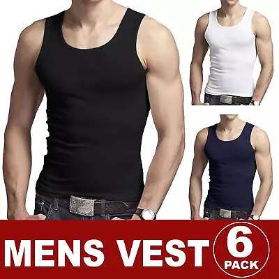 Buy Mens Vests 100% Cotton Tank Top Muscle Summer Training Gym Tops Pack Plain S-5xl • 5.49£