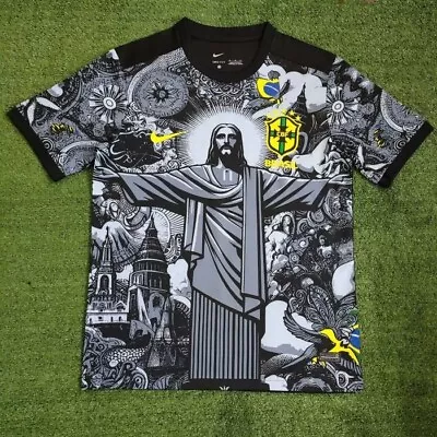 Buy Brazil Jesus Special Editin Black Football Shirt Small-2XL • 32.99£