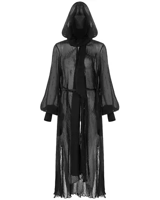 Buy Punk Rave Goth Chiffon Cloak Jacket Long Black Sheer Micro Pleated Wrinkle Scarf • 42.89£