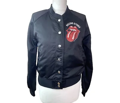 Buy Rolling Stones Embroidered Satin Bomber Jacket Coat H&M 10/12 S/M • 29.99£