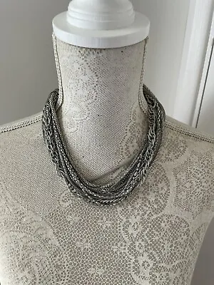 Buy East Ladies Statement Necklace Costume Jewellery Multi Strand Metal Chains Heavy • 5.41£
