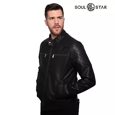 Buy Soulstar Men's Zip Up Black Biker Coat S-2XL Long Sleeve Designer Leather Jacket • 29.99£