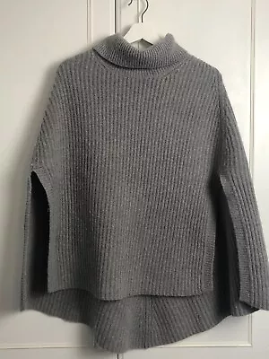 Buy Winser London Lambswool Poncho Cape One Size UK 14 16 Grey Ribbed Knit Lagenlook • 16.99£