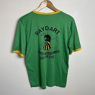 Buy 80s Vintage Men's Ringer Shirt Size XL Green Darts Graphic Short Sleeve • 18.80£