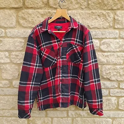 Buy FOREVER 21 Mens Shacket Jacket Large Lined Red Lumberjack Pockets Buttons Warm • 16.18£