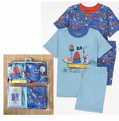 Buy 2 Pack Boys Short Pyjamas Age 5-6 Years T-shirt & Shorts Pjs • 8.99£