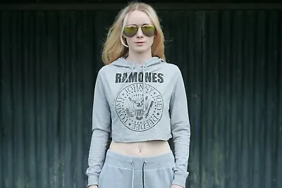 Buy Womens Grey Ramones Cropped Hoodie Size Small • 10£