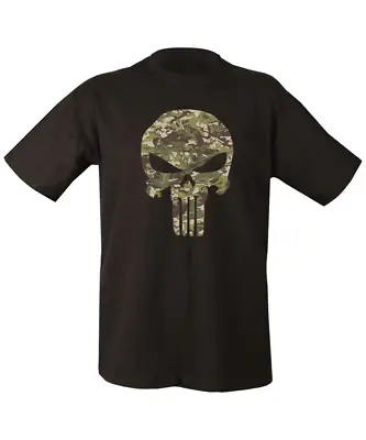 Buy Black BTP Punisher Skull T-shirt Mens Camo Tactical Airsoft Tee Print Size S-2XL • 11.99£