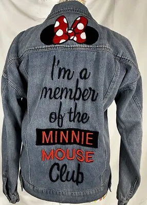 Buy Disney Minnie Mouse Club Embroidered Denim Jean Jacket Women Size Xs 40 Chest • 24.99£