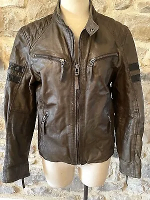 Buy Gypsy Real Leather Brown Distressed Vintage Jacket Biker Casual Size M, Slimfit • 79£