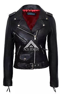 Buy Ladies Leather Jacket Black Valentine Romance BRANDO Red Lining REAL NAPA JACKET • 95.80£