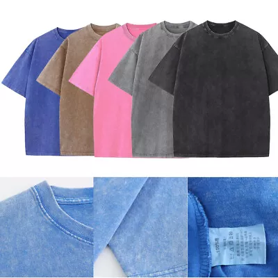 Buy Oversized Acid Washed T Shirt Vintage Streetwear Cotton Blend Tees Loose Tops • 14.39£