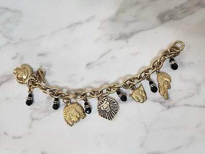 Buy Charm Bracelet Disney Lion King On Broadway Matte Gold Tone Black Glass Beads • 19.29£