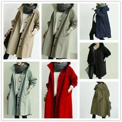 Buy UK Women Oversized Hooded Windbreaker Fashion Long Jacket Loose Coat Trench Coat • 17.99£