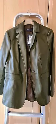 Buy M&s Womans Faux Leather Jacket Size 10 Hunter Olive Green - Bnwt  • 15£