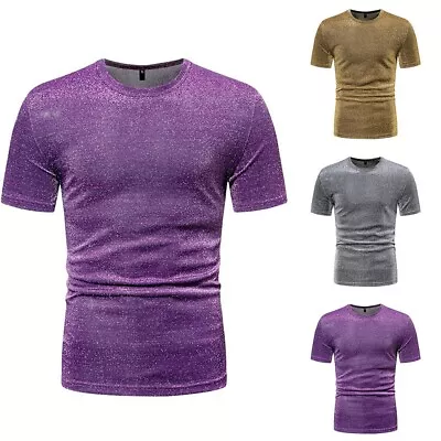 Buy Comfy Fashion T Shirt Men Polyester Shiny Short Sleeve Slight Stretch Tee • 20.78£