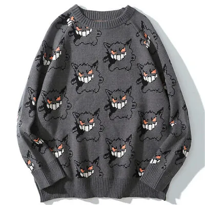 Buy Unisex Winter Jumpers Gengar Devil Hip Hop Sweater Quality Knitted Anime Coat UK • 29.90£