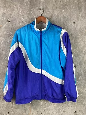 Buy Vintage 90s Bocoo Size Small Blue Purple Color Blocked Windbreaker Jacket • 14.45£