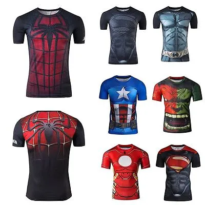 Buy Mens T Shirt Compression Top Gym Superhero Avengers Movie Theme Muscle Superman • 14.99£