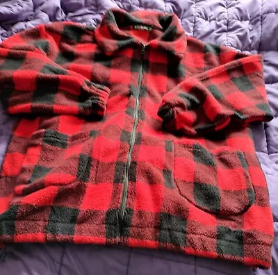 Buy NWOT Red Black Check Sherpa Jacket With Patch Pockets Size 5XL- 60 Chest 30 Long • 6.50£