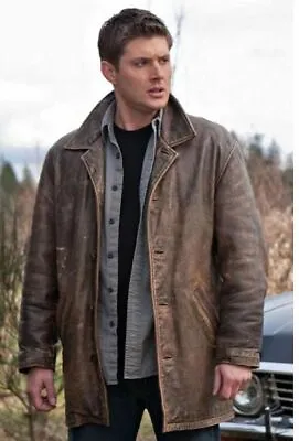 Buy Supernatural Dean Winchester Jensen Ackles Brown Distressed Vintage Trench Coat • 143.99£