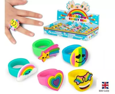 Buy Rainbow Chunky Kids Rubber Rings PVC Jewellery Ring Birthday Party Gift T38205UK • 3.04£