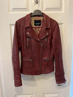 Buy Burgundy Genuine Leather Jacket Size 10  • 40£