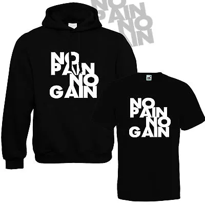 Buy New Mens Adults No Pain No Gain Gym Hoodies T-Shirt MMA BodyBuilding Fitness Top • 8.25£